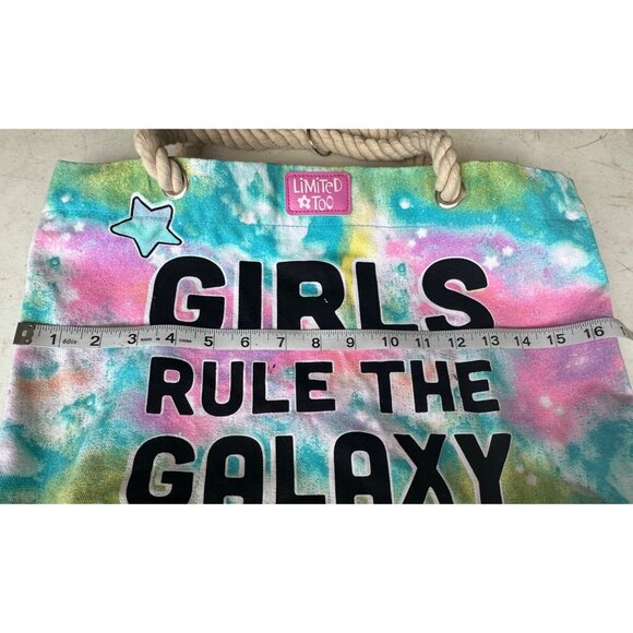 Limited Too "Girls Rule The Galaxy" Tie Dye Tote Bag 100% Cotton 14" Height - Picture 8 of 16